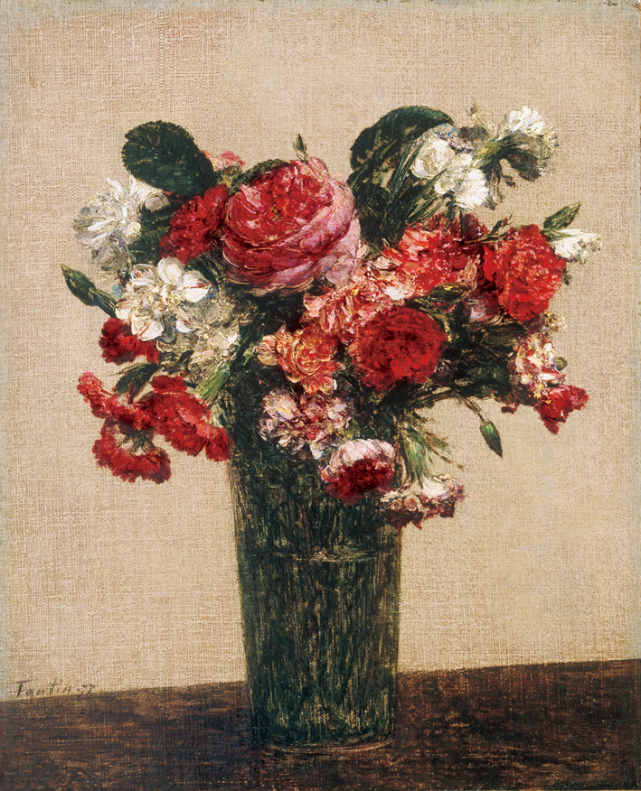  方丹·拉图尔 Fantin-Latour 在格拉斯的玫瑰和紫苑的静物 Still Life with Roses and Asters in a Glass